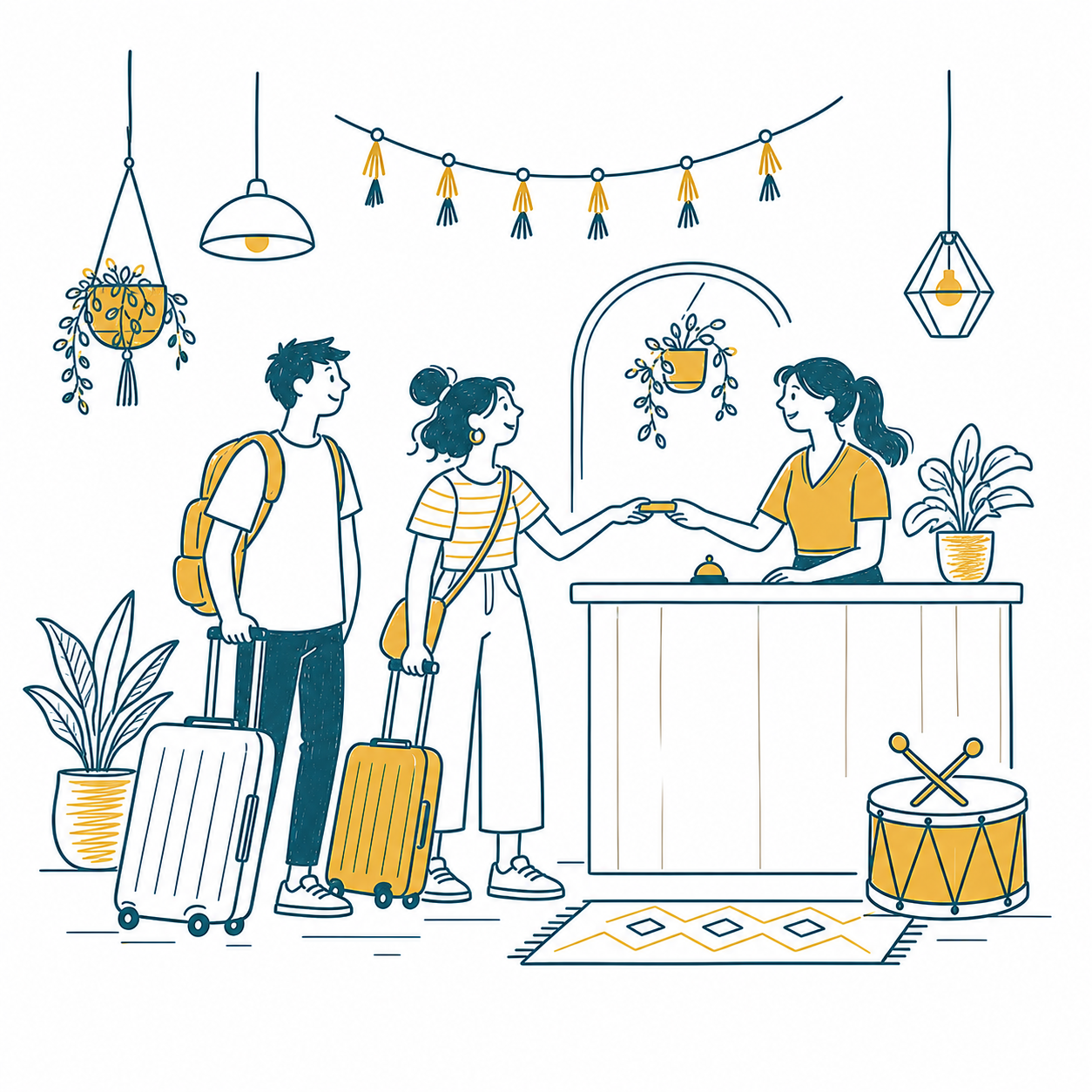 Ilustración de huéspedes haciendo check-in en Hotel GR Tobarra